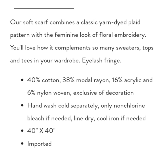 NWT J.Jill Scarlet Embroidered Plaid Boho Triangle Scarf Shawl Wrap - Picture 5 of 9